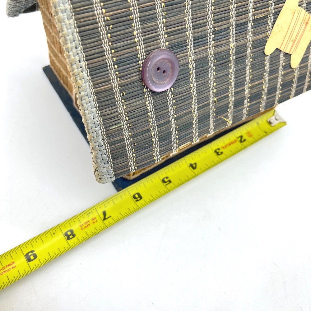 Vintage Woven Straw Cottage Sewing Basket Pincushion Box Japan Mid Century - Picture 11 of 12